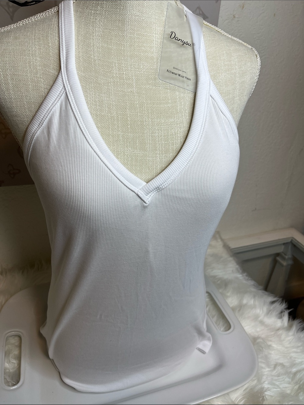 Dynamite White Ribbed Racerback Tank